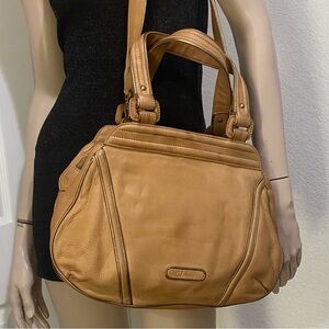 Vintage COLE HAAN Camel Tan Leather Triple Compartment Satchel Crossbody Bag